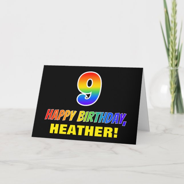 Carte 9e anniversaire : Bold, amusant, simple, arc-en-ci (Devant)