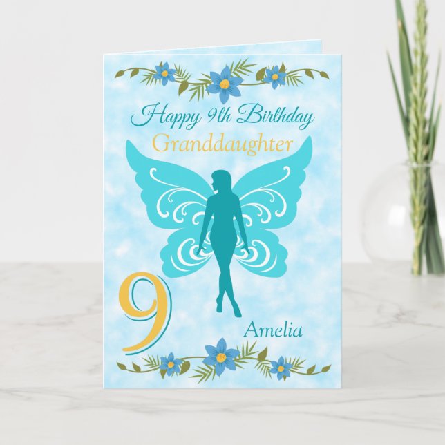 Carte 9e anniversaire de la petite-fille Blue Fairy (Devant)