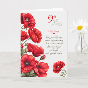 Carte 9e anniversaire de mariage Poppys rouges sentiment