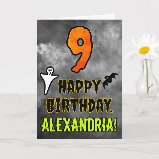Carte 9e anniversaire : Eerie Halloween Thème + Nom pers (Petite plante)