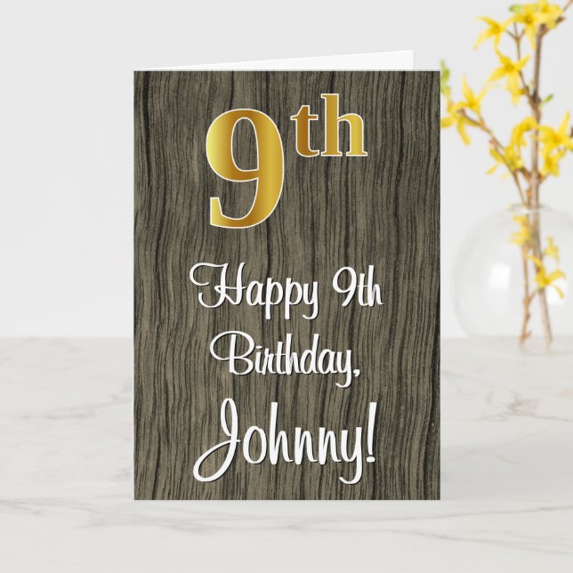Carte 9e anniversaire : Elégant look Faux Gold #, Faux W (Fleur jaune)
