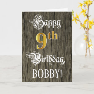 Carte 9e anniversaire : Faux Gold Look + Faux Wood Motif