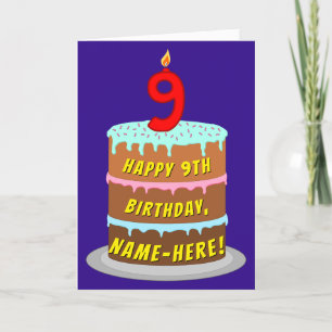 Carte 9e anniversaire : Fun Cake and Candle + Nom person