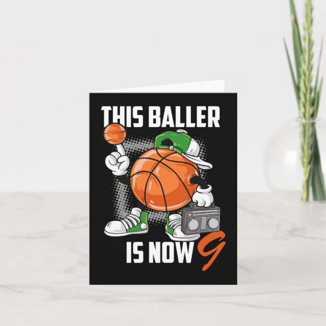 Carte 9e anniversaire Joueur de basket amusant 9 ans enf (Devant)
