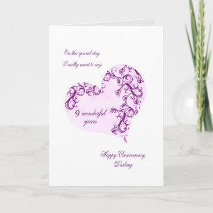 Carte 9e anniversaire Mariage romantique