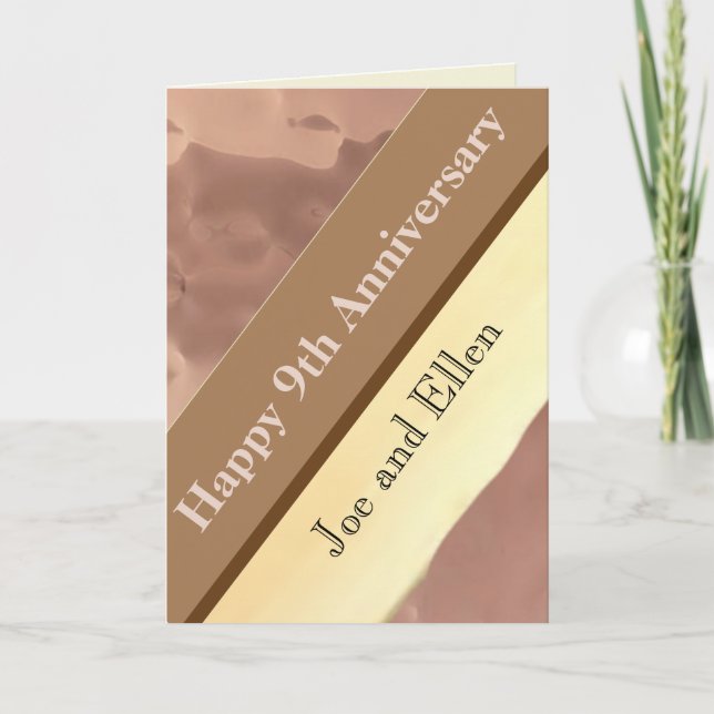 Carte 9e anniversaire Mariage, saule et cuivre (Devant)
