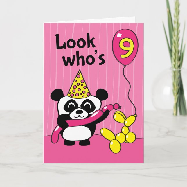 Carte 9e anniversaire : Panda avec ballons (Devant)