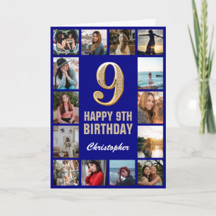 Carte 9e Joyeux anniversaire Marine Blue & Gold Photo Co