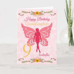 Carte 9ème anniversaire de la petite fille rose