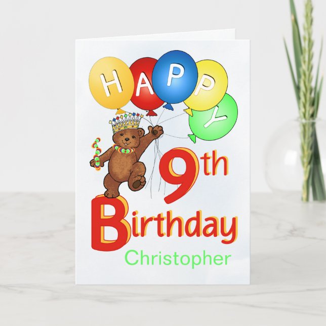 Carte 9ème Ours de nounours royal d'anniversaire (Devant)