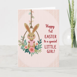 Carte à bascule florale lapin rayé