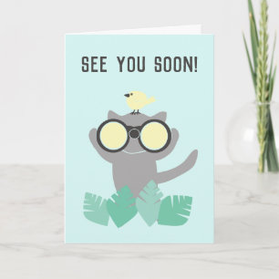 Carte À bientôt mignon Oiseau Chat
