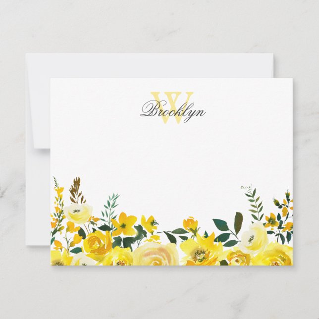 Carte à billets monogramme fleurie jaune (Devant)