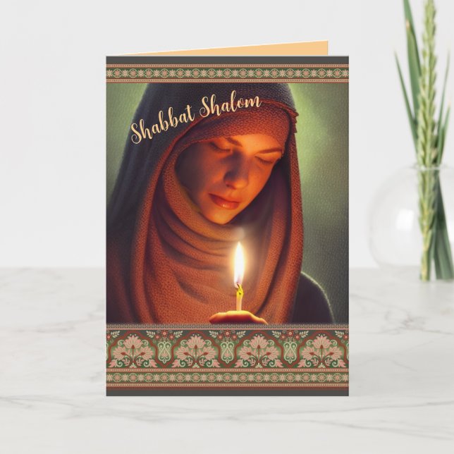 Carte à bougie Shabbat Shalom pour femme juive (Devant)