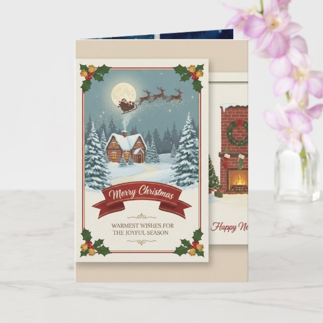 Carte A Christmas card with snowy scenes, festive text,  (Orchidée)