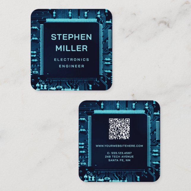 Carte à circuit bleu QR Code ingénieur électroniqu (Devant / Derrière)