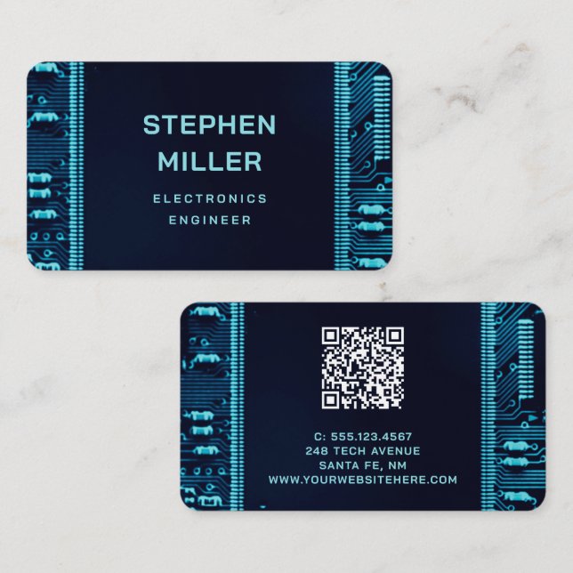 Carte à circuit bleu QR Code ingénieur électroniqu (Devant / Derrière)