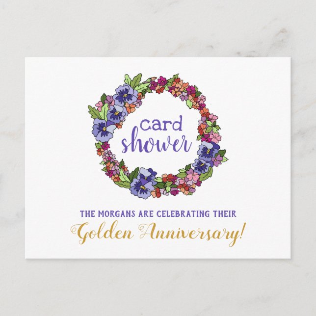 Carte à couronne fleurie Douche Anniversaire d'or (Devant)