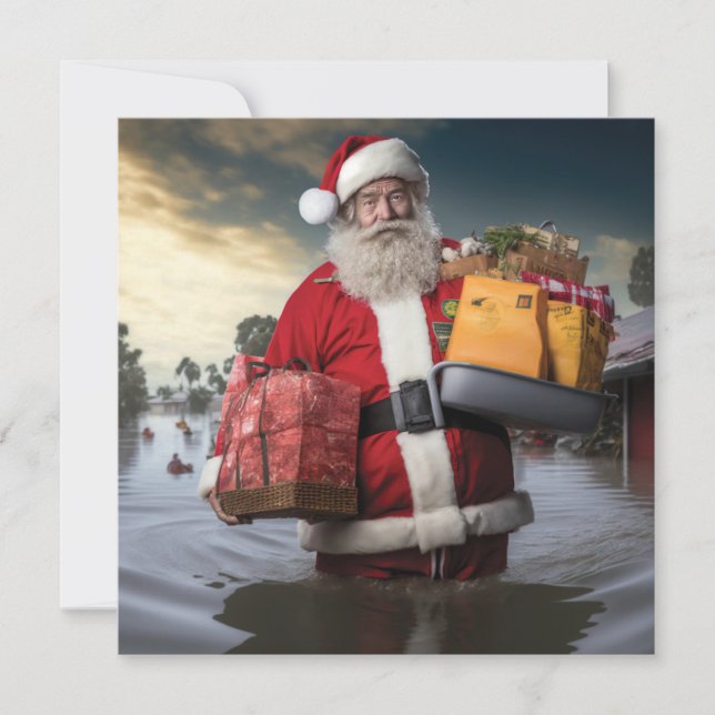 Carte à face unique Aussie Père Noël Flood (Devant)