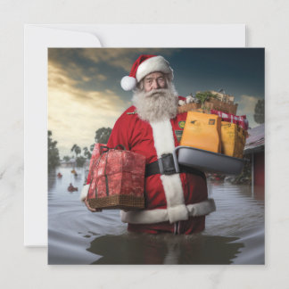 Carte à face unique Aussie Père Noël Flood