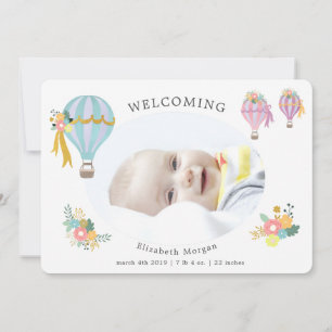 carte à faire-part de naissance à montgolfière à f