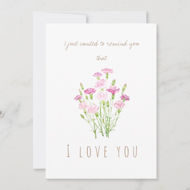 carte à fleurs carnation rose aquarelle (Devant)