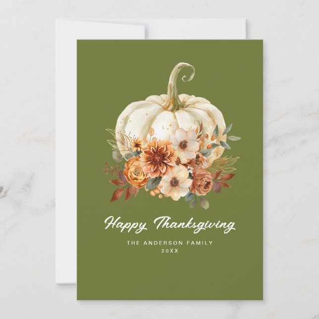 carte à fleurs de bon thanksgiving vert mousse (Devant)
