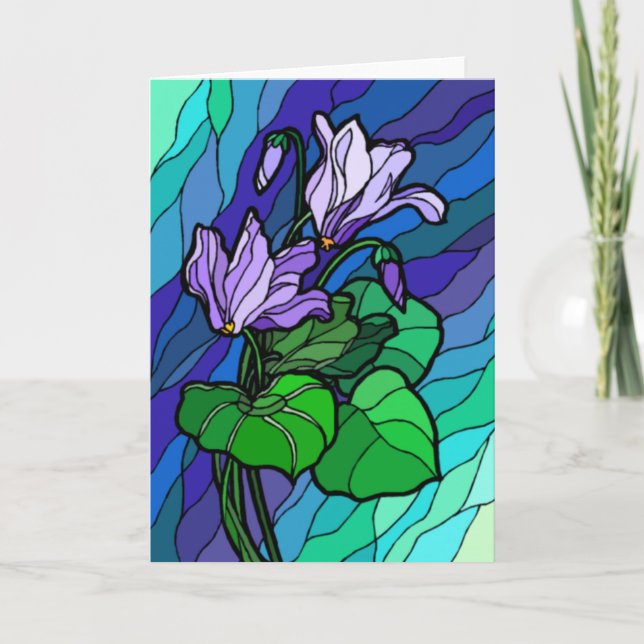 Carte à fleurs violettes en verre (Devant)