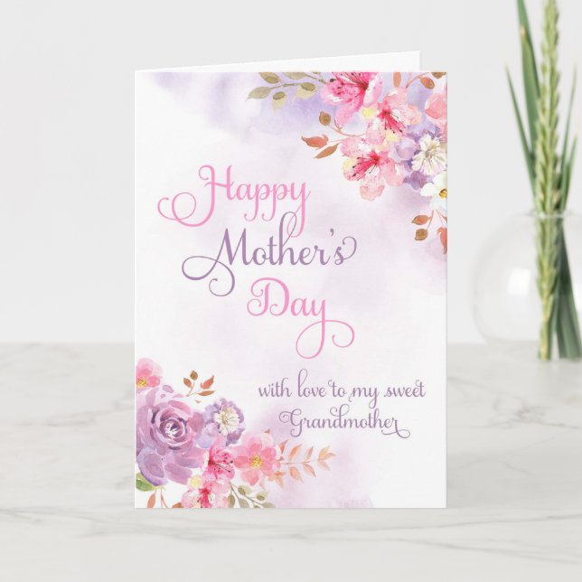 Carte À Grand-mère, Joyeuse aquarelle de la Fête des Mèr (Devant)
