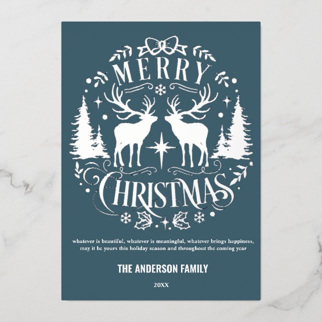 Carte à huile Joyeux Noël Argent Reindeer moderne (Recto)