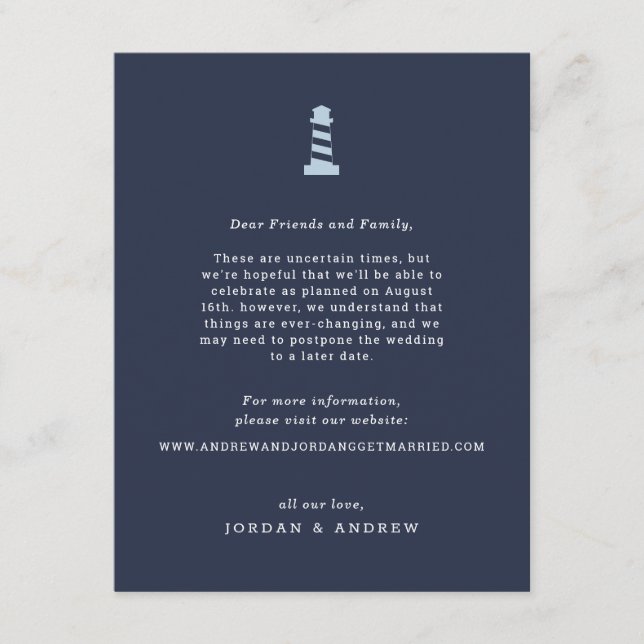 Carte à insérer pour report de mariage nautique Na (Devant)
