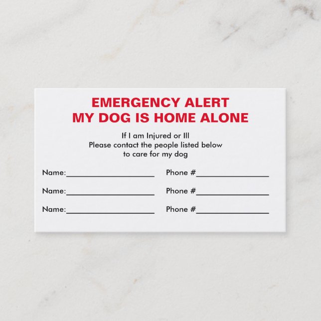 Carte à la maison de contact de secours de chien (Devant)