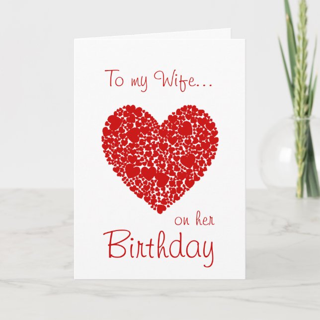 Carte À ma femme sur son Anniversaire - Coeurs rouges Ro (Devant)