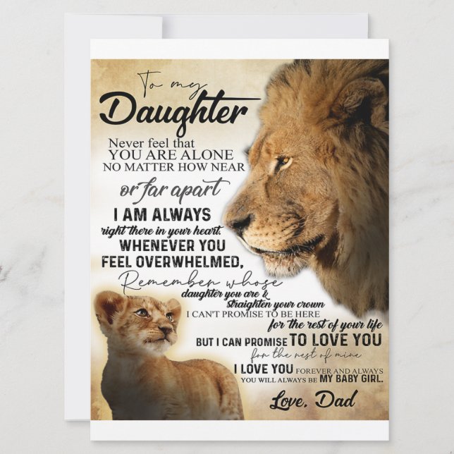 Carte À Ma Fille Lion Famille Cadeau, Fille Anniversaire (Devant)