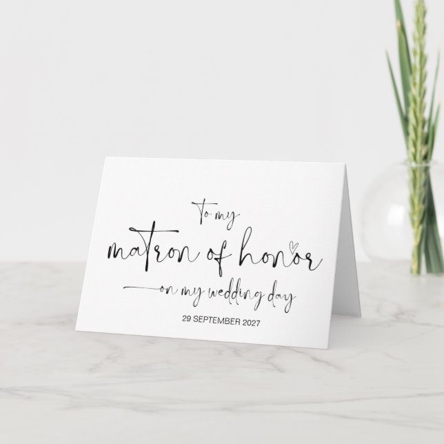 Carte À ma Matron d'honneur Mariée de Merci du jour du m (Devant)
