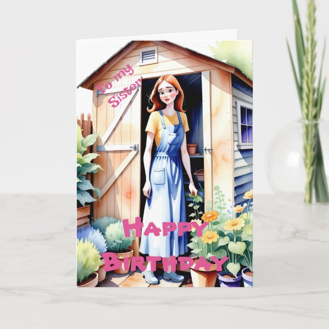 Carte À ma soeur adorable jardinage et fleurs Anniversai (Devant)