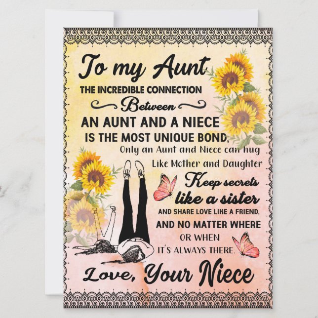 Carte À Mon Cadeau Tante, Cadeau Tournesol De La Nièce (Devant)