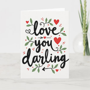 Carte à motif de feuille d'or faux Love You Darlin