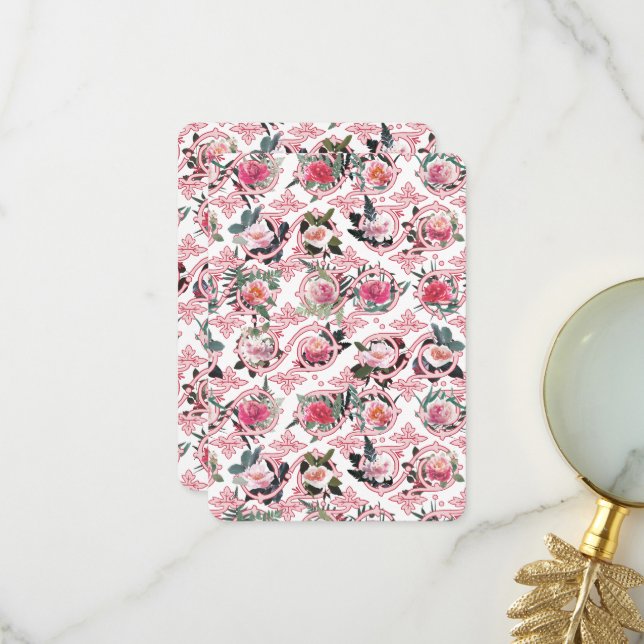 Carte à motif floral filigrané rose (Devant/Arrière en situation)