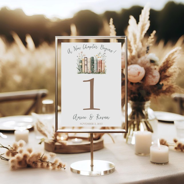 Carte A New Chapter Begins! Wedding Table Number Signs (Créateur téléchargé)