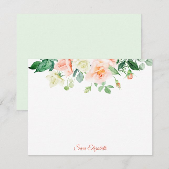 Carte à note plat personnalisée Roses de pêche de  (Devant / Derrière)