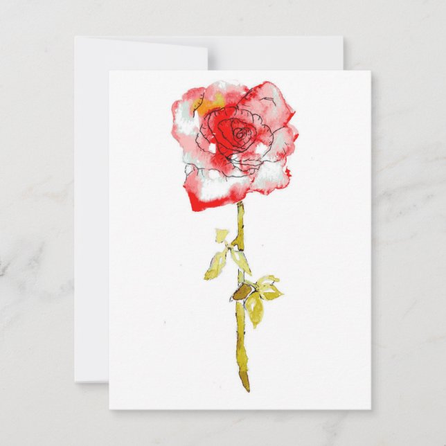 Carte à note plate Rose aquarelle et encre (Devant)