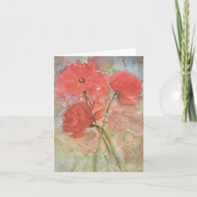 Carte à notes pliées avec design floral peint à la (Devant)
