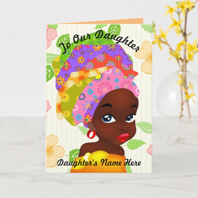 Carte À notre fille Africaine fille sur mesure Anniversa (Fleur jaune)