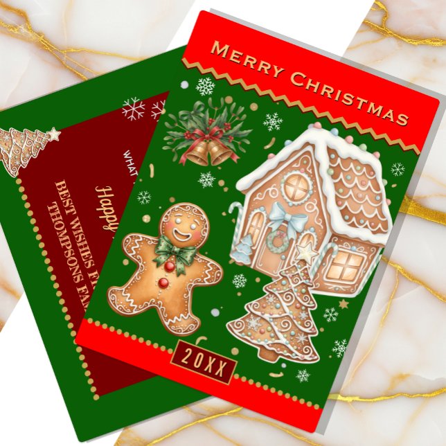 Carte à pain de Noël, Homme en pain d'épice, Rouge (Traditional Christmas Card with Gingerbread Cookies)