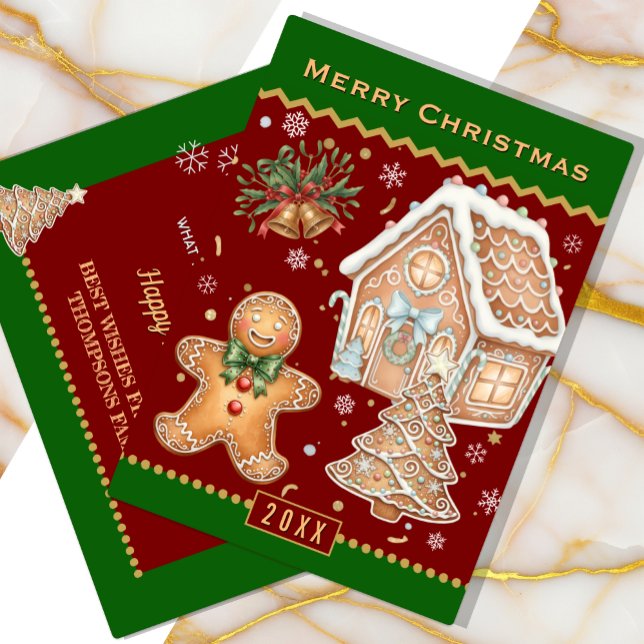 Carte à pain de Noël, Maison, Homme en pain d'épic (Gingerbread Cookies Christmas Card)