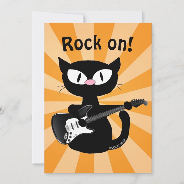 Carte à plat - Aller sur ! Guitare Rocker Cat (Devant)