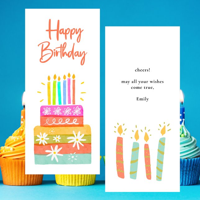 Carte à plat colorée Happy Birthday Cake and Candl (Créateur téléchargé)