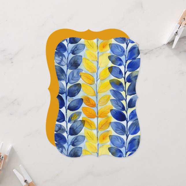 Carte à plat Feuille jaune et bleu (Devant/Arrière en situation)