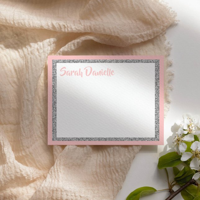 Carte à plat Glittery Rose et Silver Merci (Créateur téléchargé)